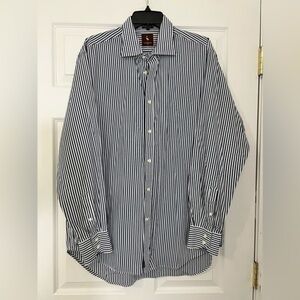 Men’s Tailorbyrd navy and white-striped button down long sleeve shirt XL EUC
